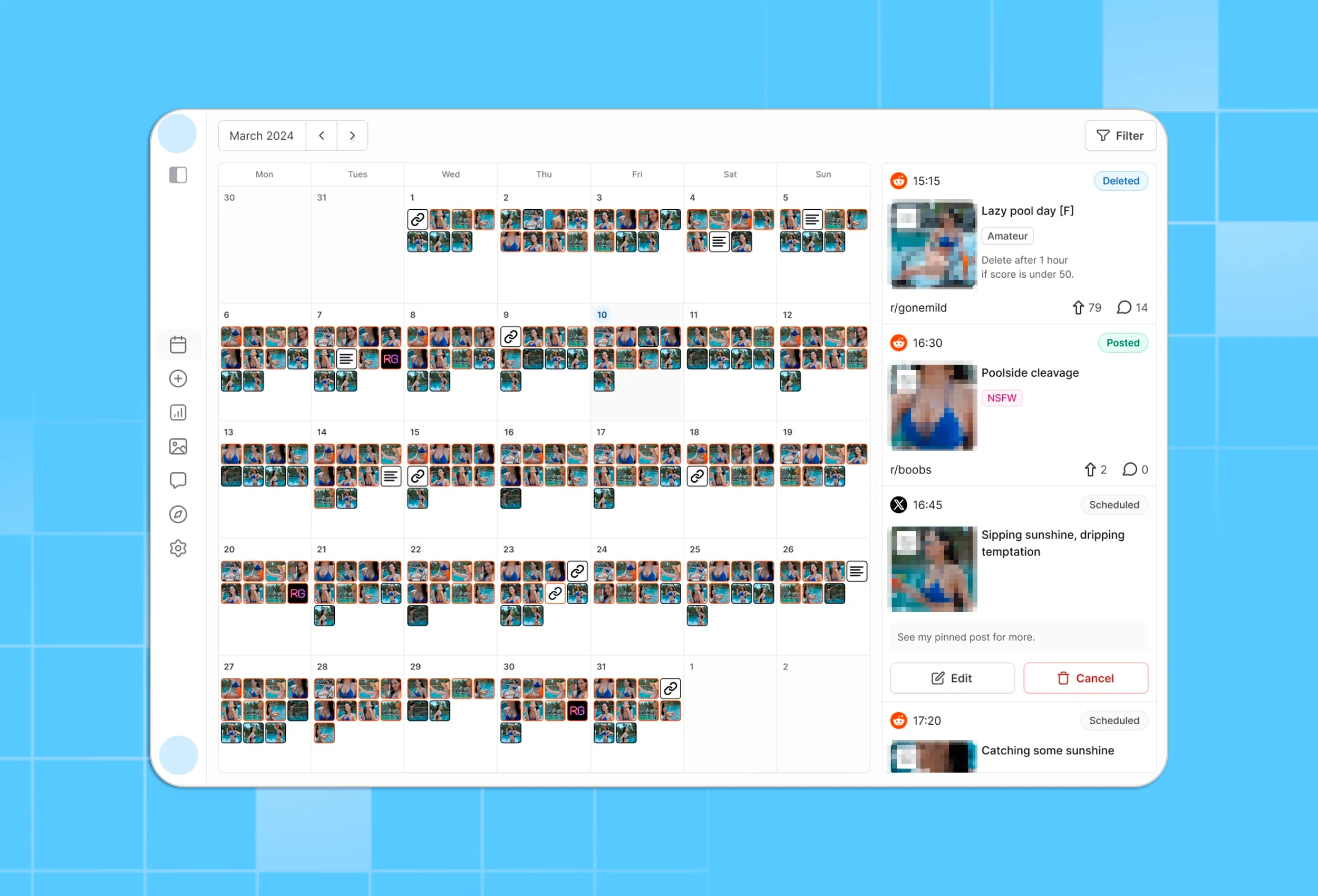 Example of an OnlyFans content calendar from a professional agency