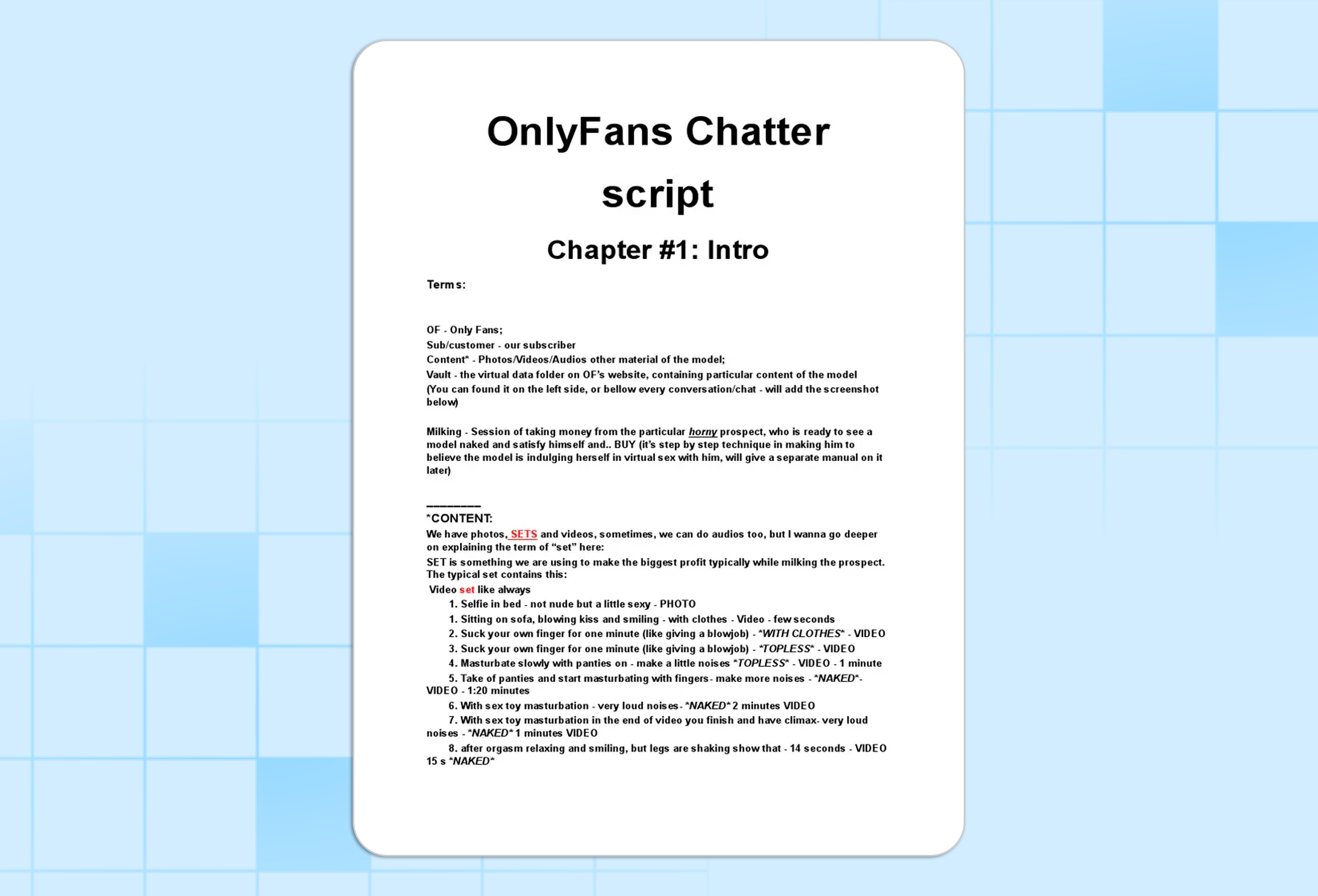 An example of a script used by OnlyFans chatter