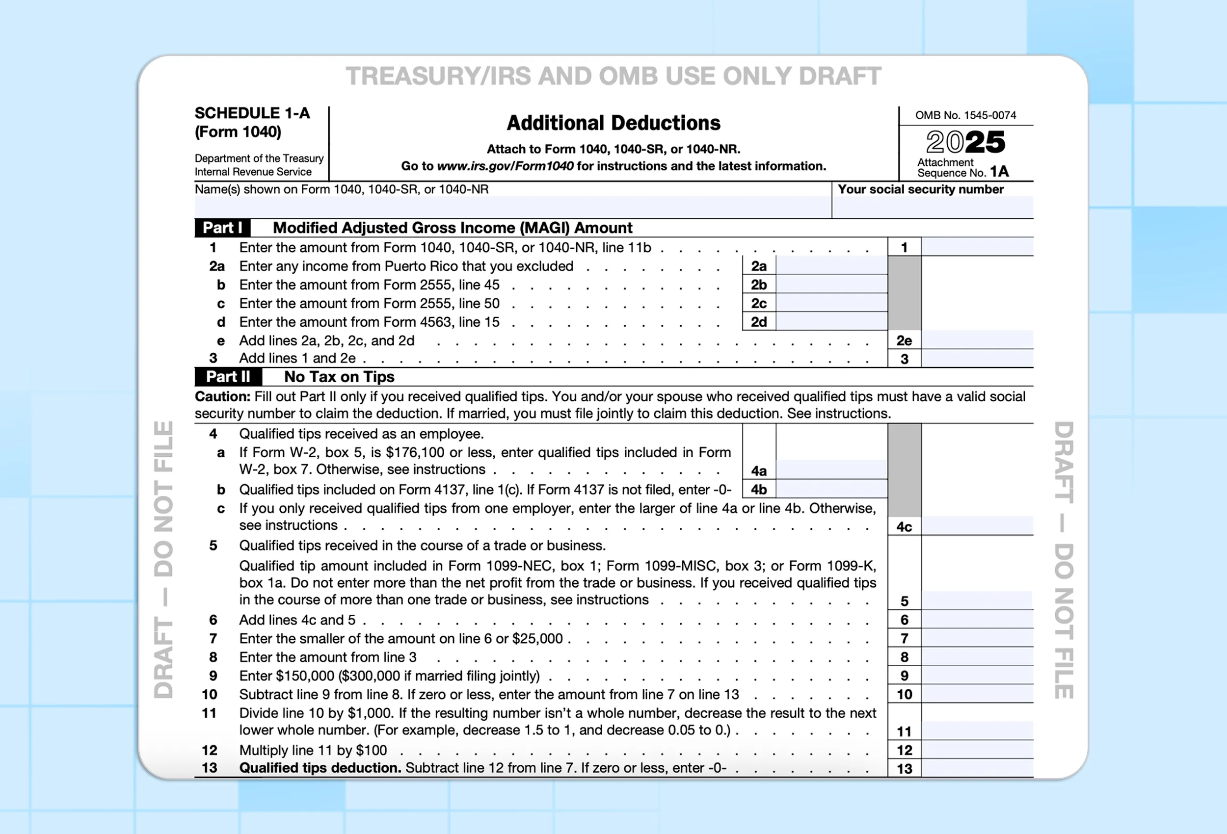 Appearance of tax form 1040