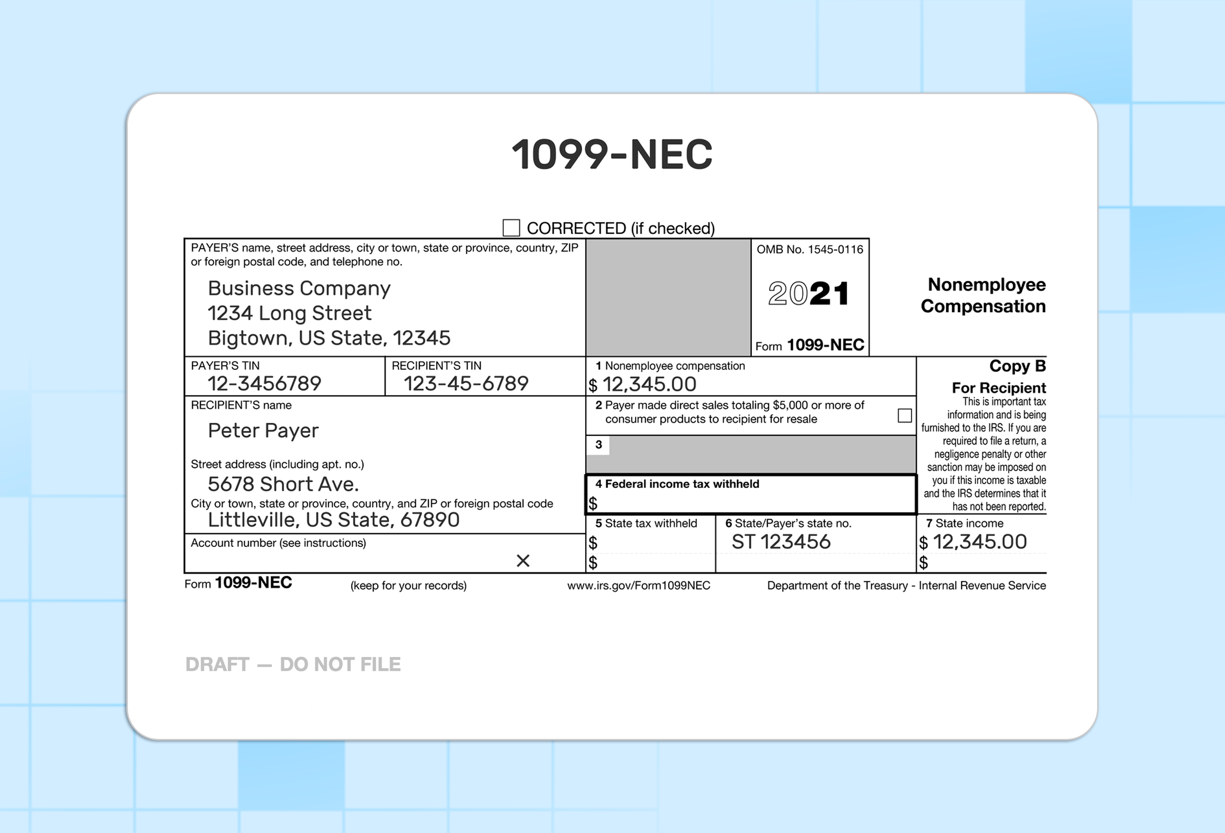 Appearance of tax form 1099-NEC