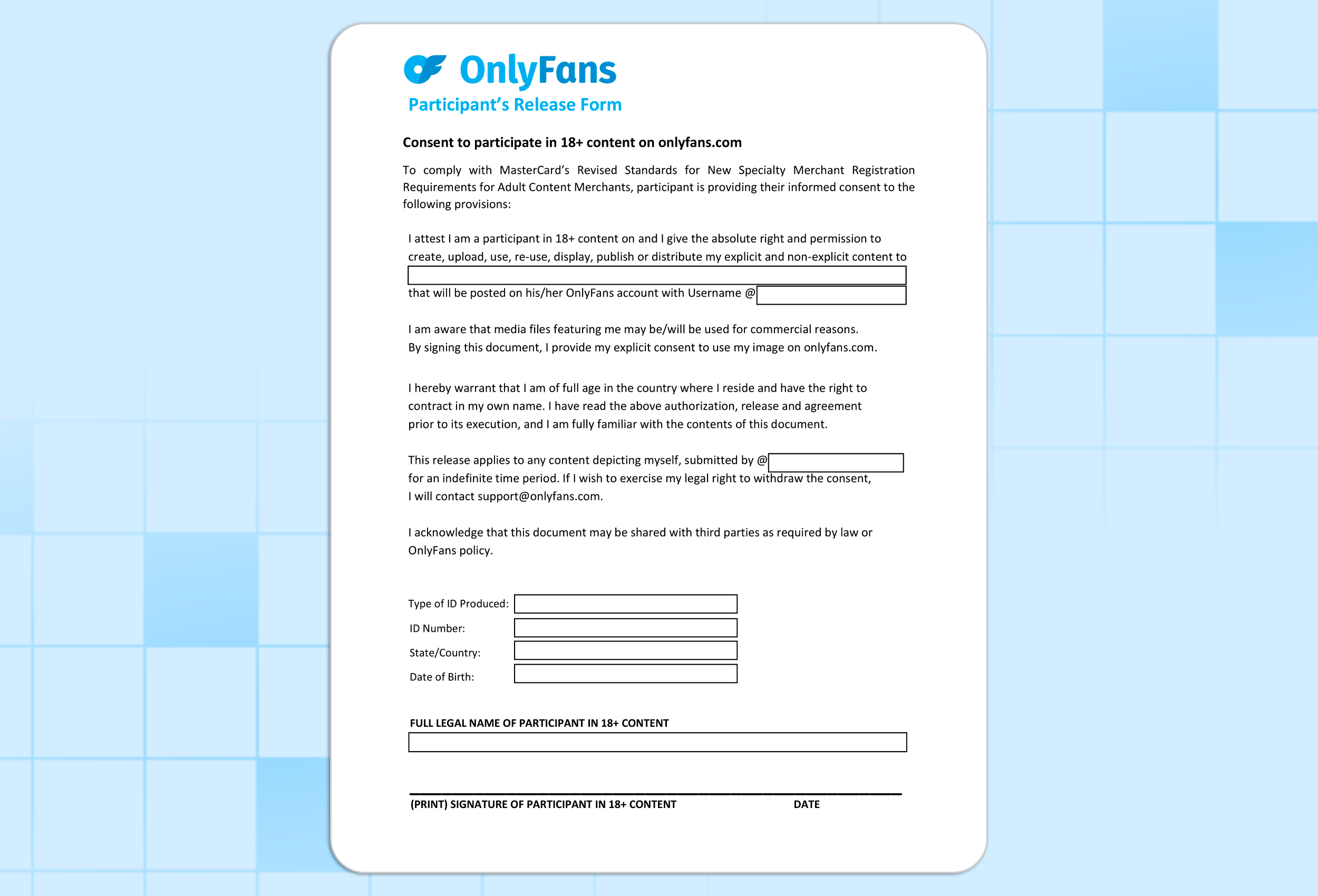 OnlyFans participant release form