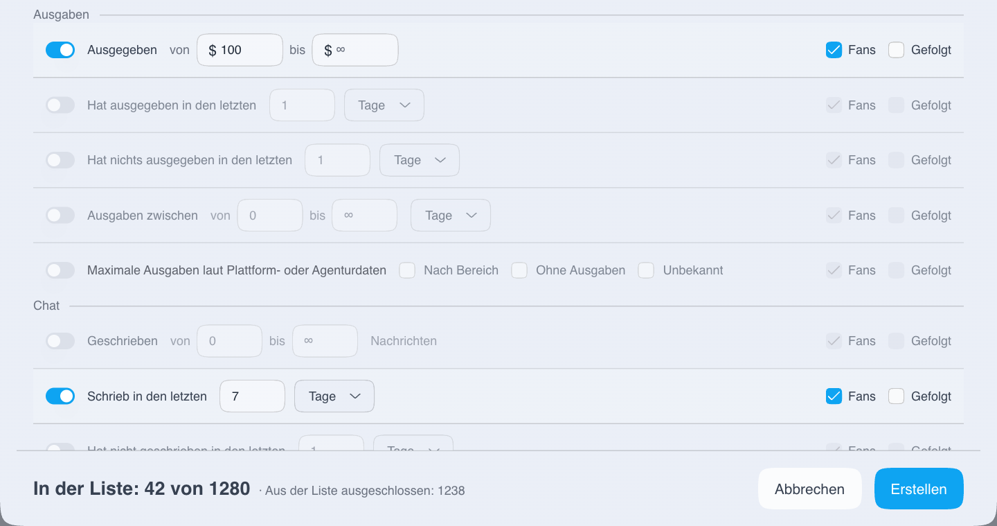 Einen Filter für kürzlich gesendete Fan-Nachrichten mit dem Ausgabenfilter kombinieren