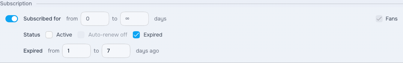 Filtering fans by subscription status and time since expiry
