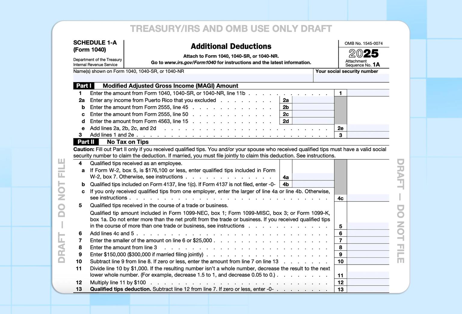 Appearance of tax form 1040