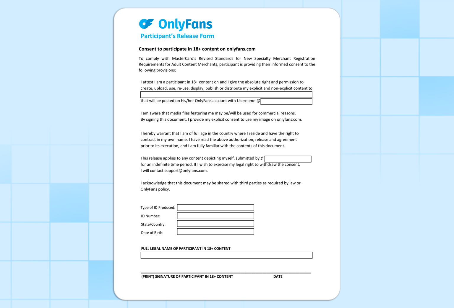 OnlyFans participant release form