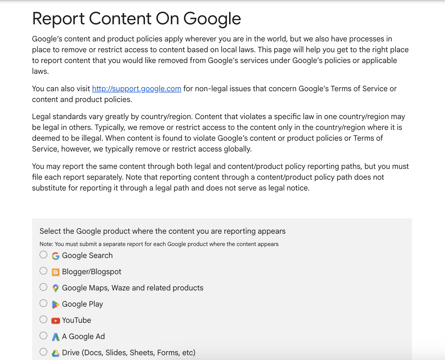 Report content on Google