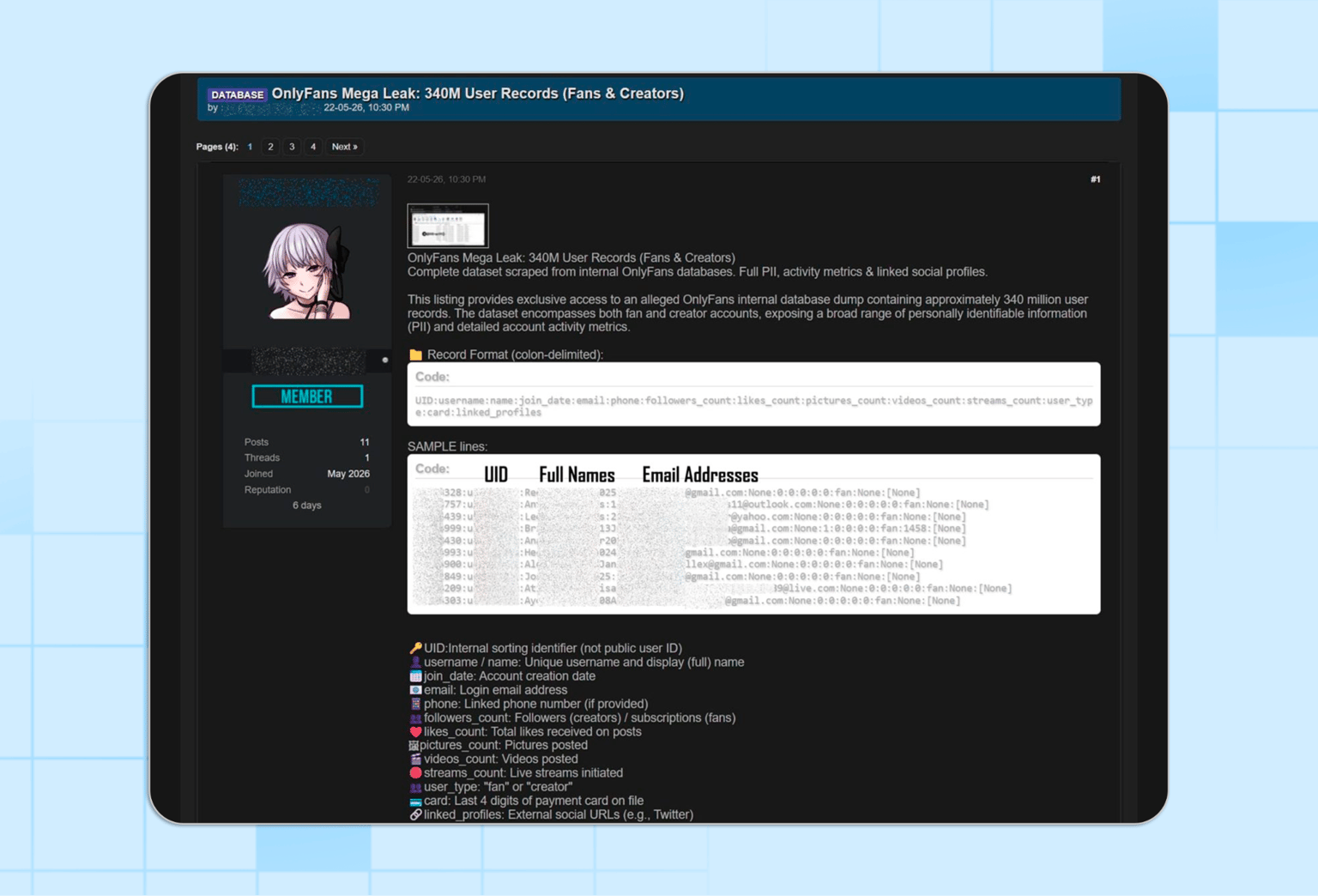 Screenshot of a forum distributing stolen OnlyFans content