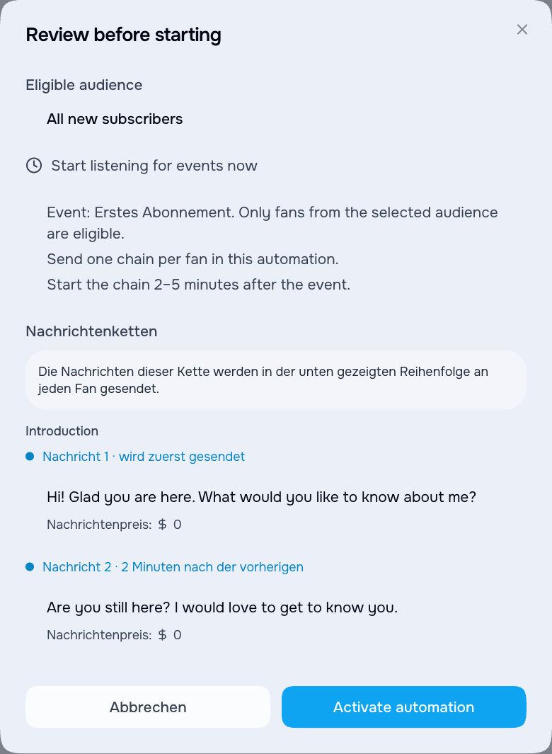 Abschließende Prüfung vor dem Start einer Automatisierung