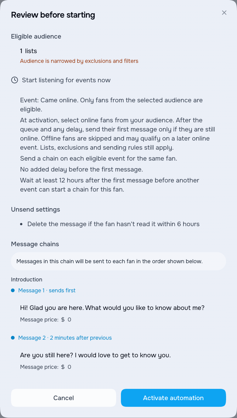 Final review before launching an automation