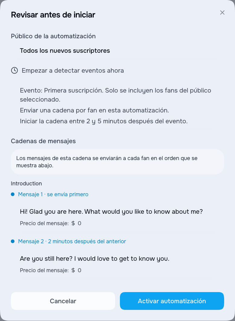 Revisión final antes de activar una automatización
