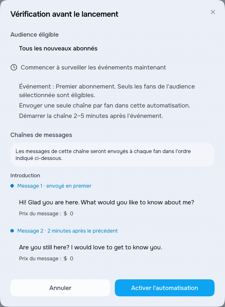 Dernière vérification avant le lancement d’une automatisation