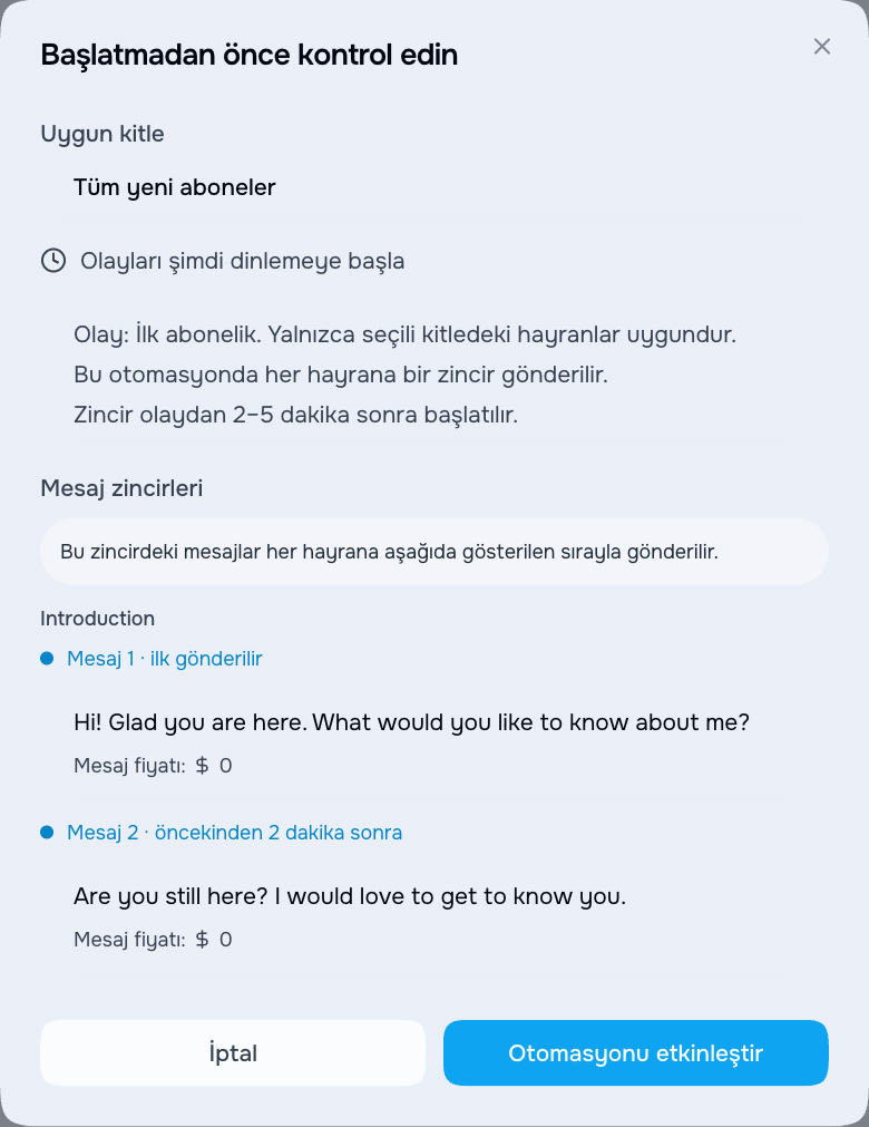 Otomasyonu başlatmadan önceki son kontrol