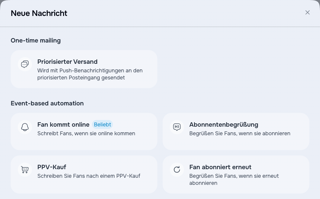 Verfügbare Nachrichtentypen in AgencyKey