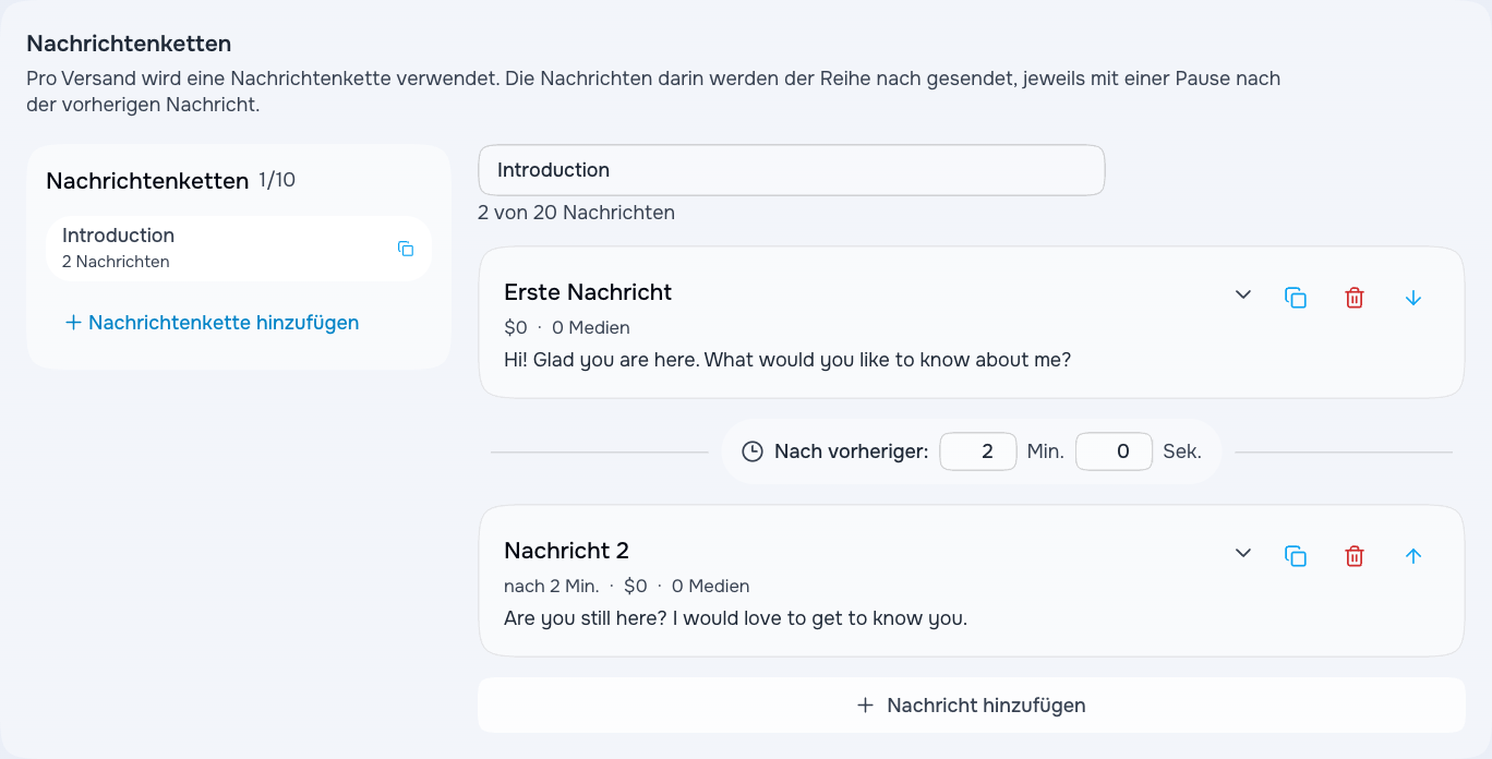 Zwei Nachrichten in einer Begrüßungsfolge