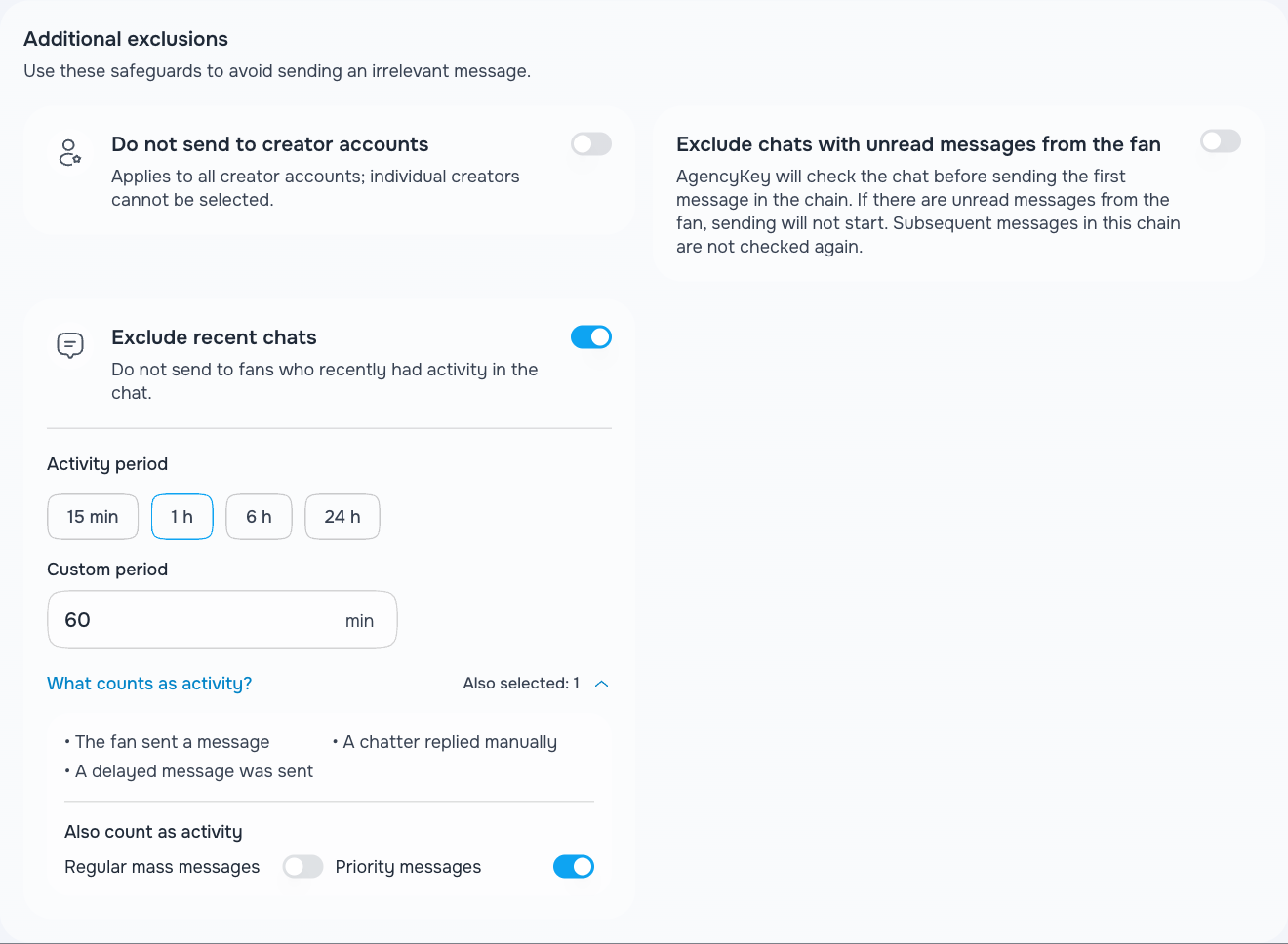 Recent chat exclusion and the message types counted as activity