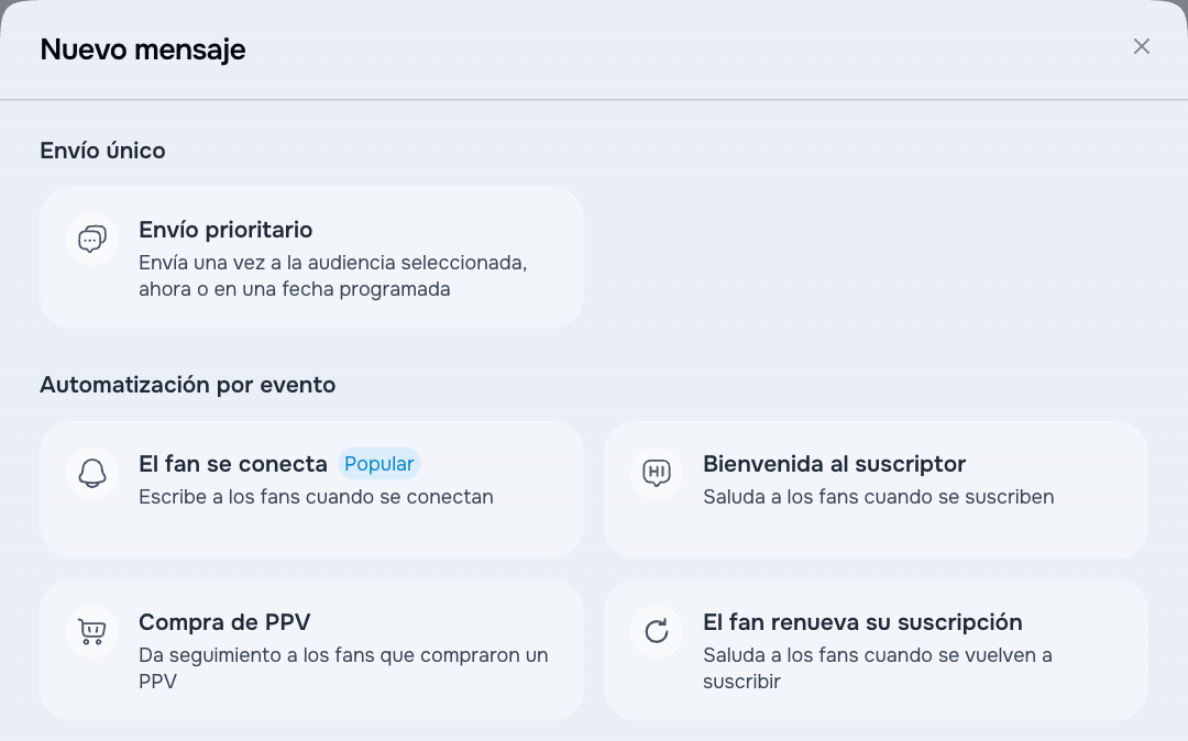 Tipos de mensaje disponibles en AgencyKey