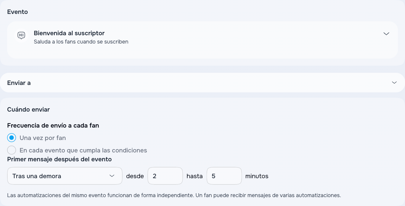 Ajustes de espera y frecuencia del mensaje de bienvenida