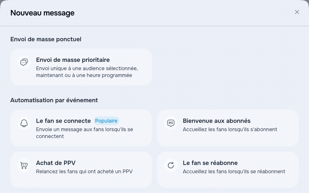 Types de messages disponibles dans AgencyKey