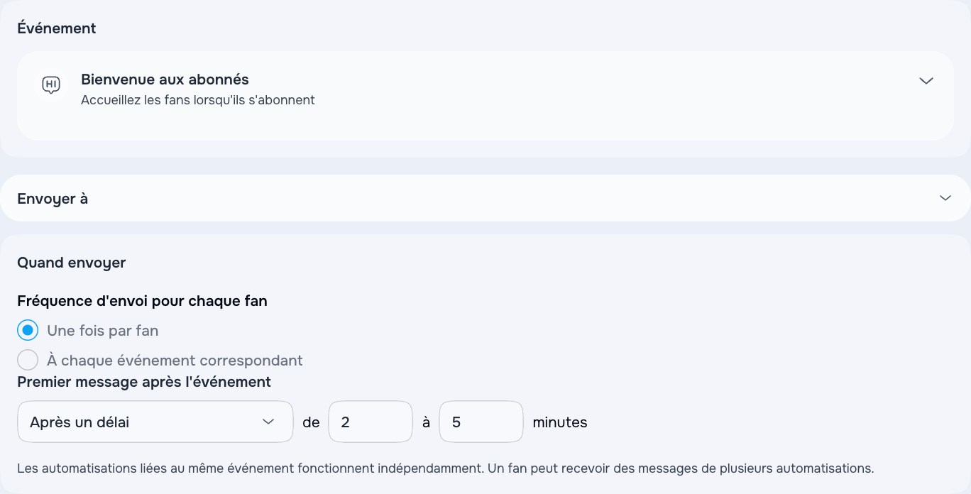 Réglages du délai et de la fréquence du message de bienvenue