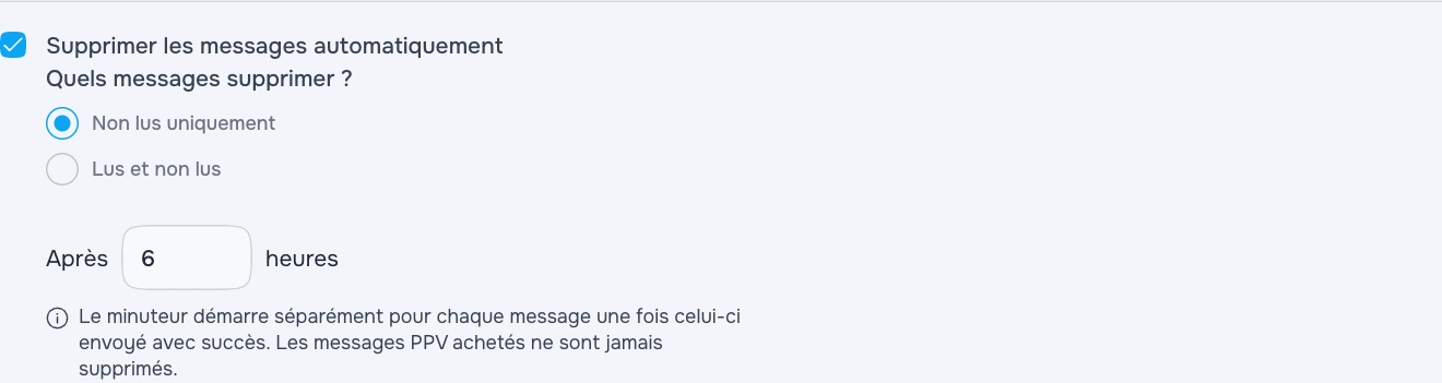 Suppression automatique des messages non lus