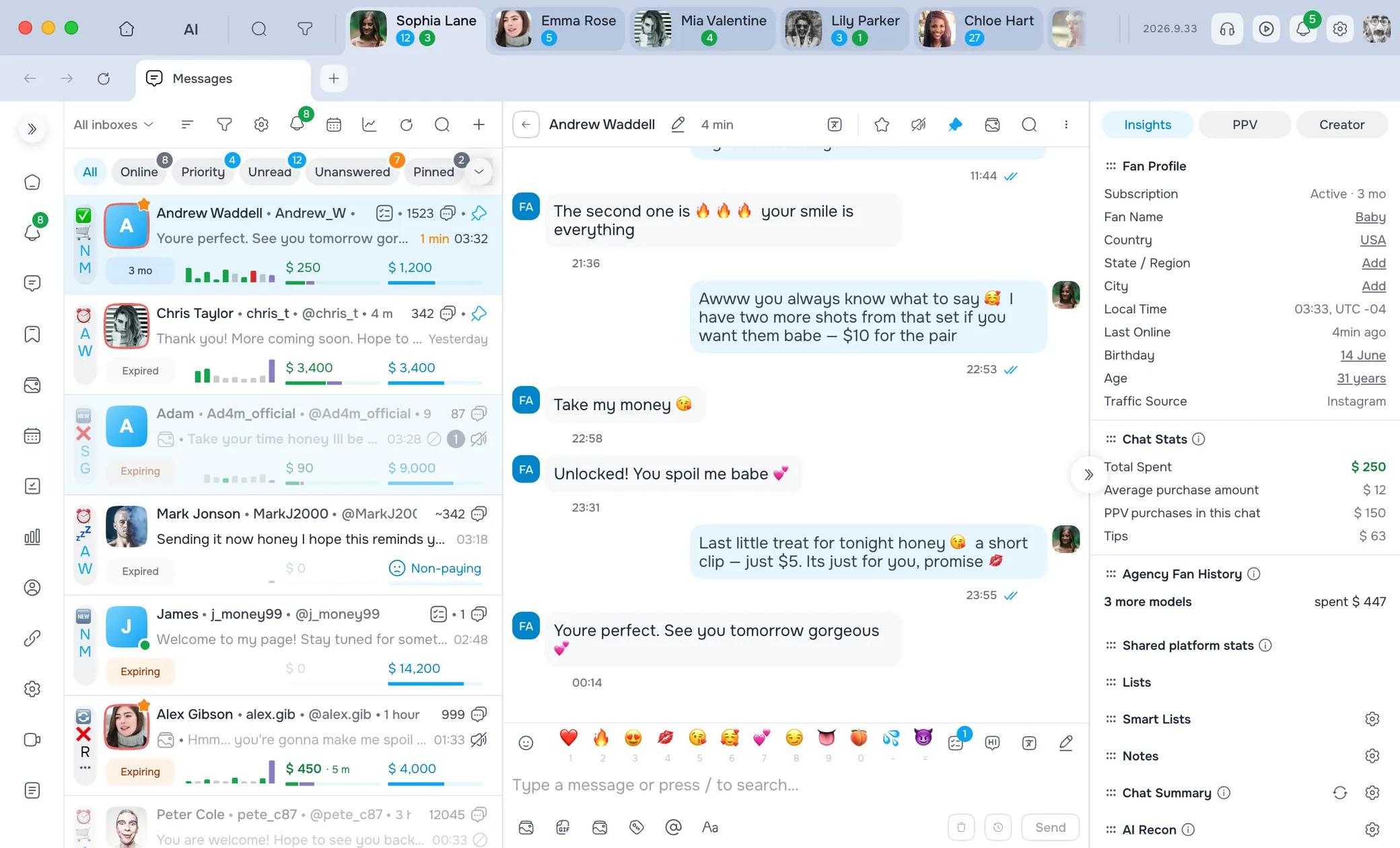 AgencyKey CRM pour agences OnlyFans — chats, analytique des fans et gestion d’équipe